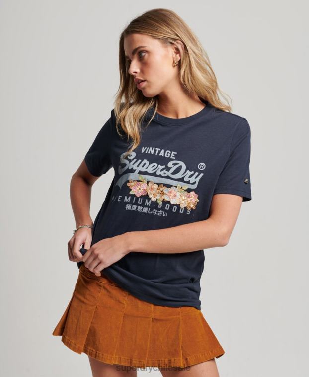 mujer Superdry Armada playera floral premium con logo vintage 2R68Z2714
