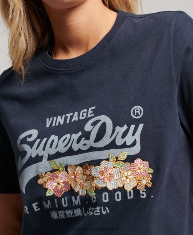 mujer Superdry Armada playera floral premium con logo vintage 2R68Z2714