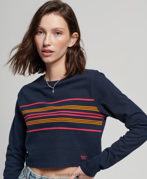 mujer Superdry Armada top corto de manga larga con rayas vintage de algodón orgánico 2R68Z2970