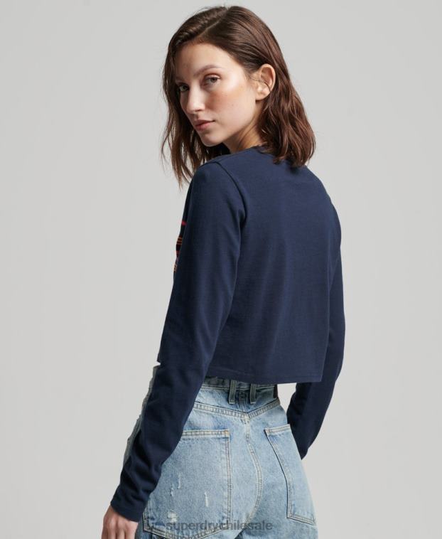 mujer Superdry Armada top corto de manga larga con rayas vintage de algodón orgánico 2R68Z2970