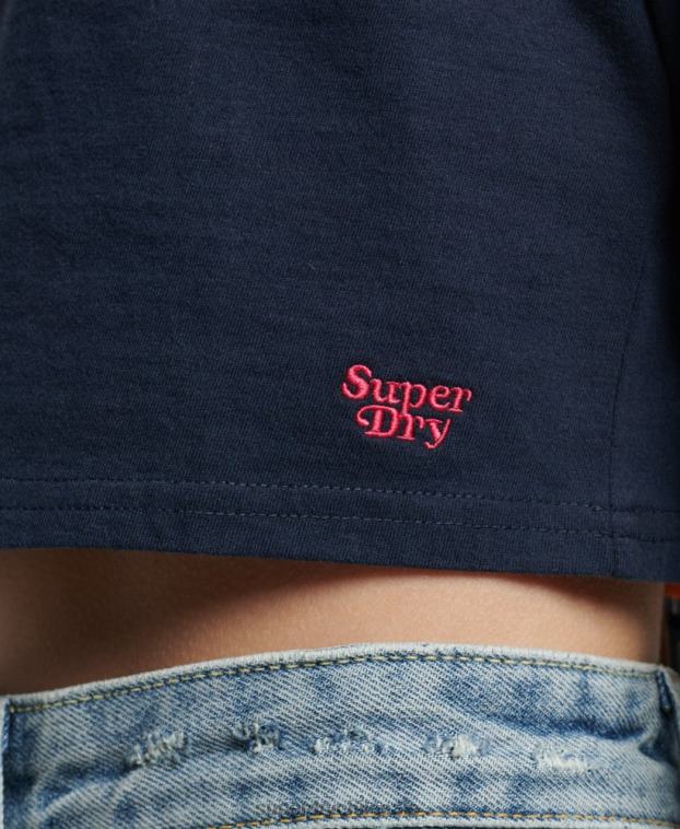 mujer Superdry Armada top corto de manga larga con rayas vintage de algodón orgánico 2R68Z2970