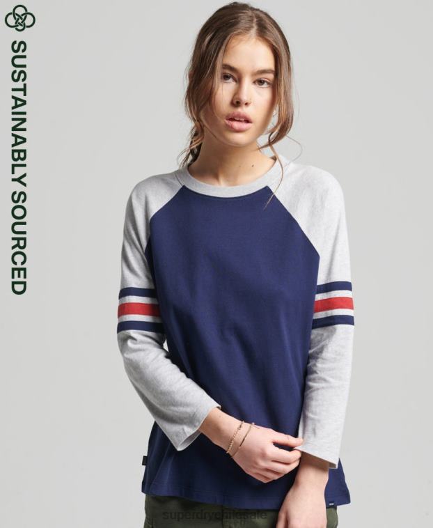 mujer Superdry Armada top de béisbol vintage de media manga de algodón orgánico 2R68Z6575