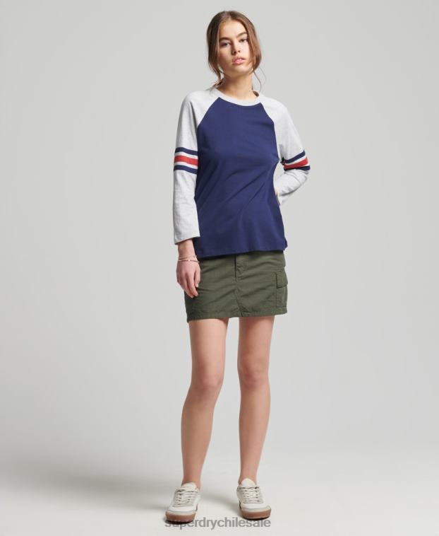mujer Superdry Armada top de béisbol vintage de media manga de algodón orgánico 2R68Z6575