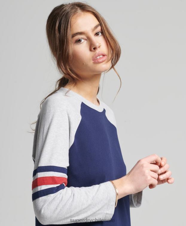 mujer Superdry Armada top de béisbol vintage de media manga de algodón orgánico 2R68Z6575