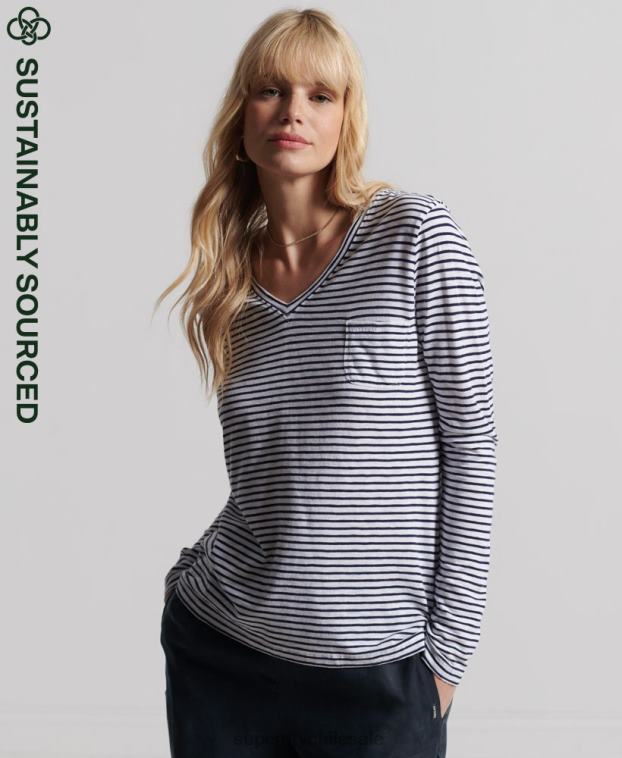 mujer Superdry Armada top de manga larga con cuello de pico y bolsillo de algodón orgánico 2R68Z6570