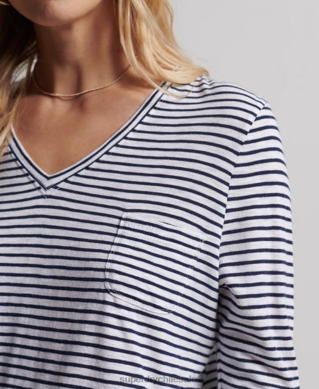 mujer Superdry Armada top de manga larga con cuello de pico y bolsillo de algodón orgánico 2R68Z6570