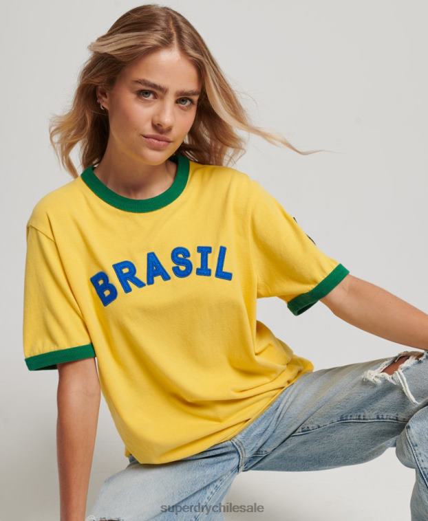 mujer Superdry amarillo Camiseta de la jornada de fútbol de Brasil Ringspun 2R68Z2828