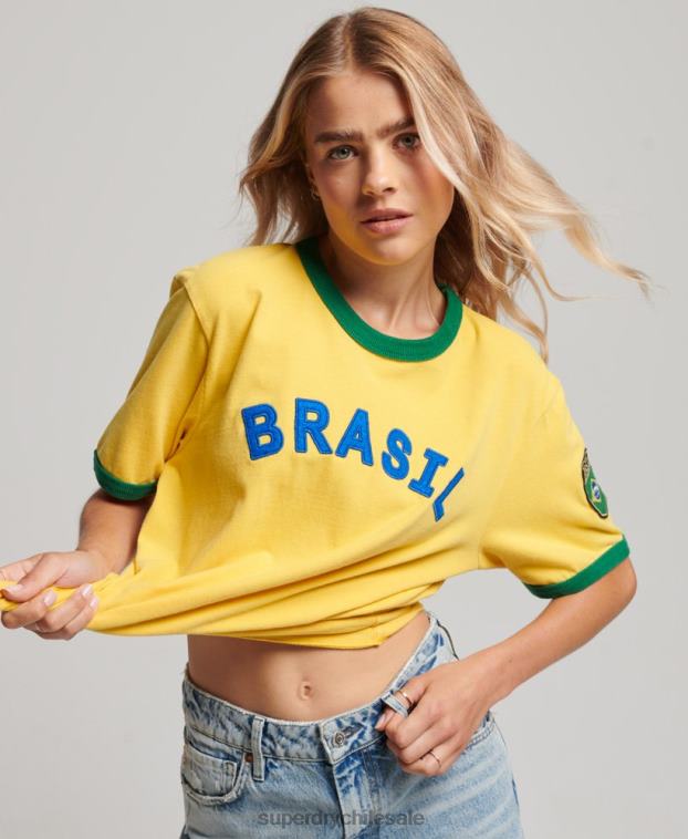 mujer Superdry amarillo Camiseta de la jornada de fútbol de Brasil Ringspun 2R68Z2828
