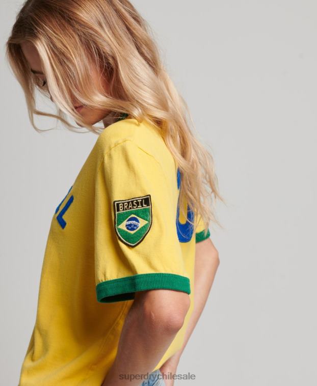 mujer Superdry amarillo Camiseta de la jornada de fútbol de Brasil Ringspun 2R68Z2828