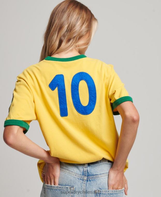 mujer Superdry amarillo Camiseta de la jornada de fútbol de Brasil Ringspun 2R68Z2828