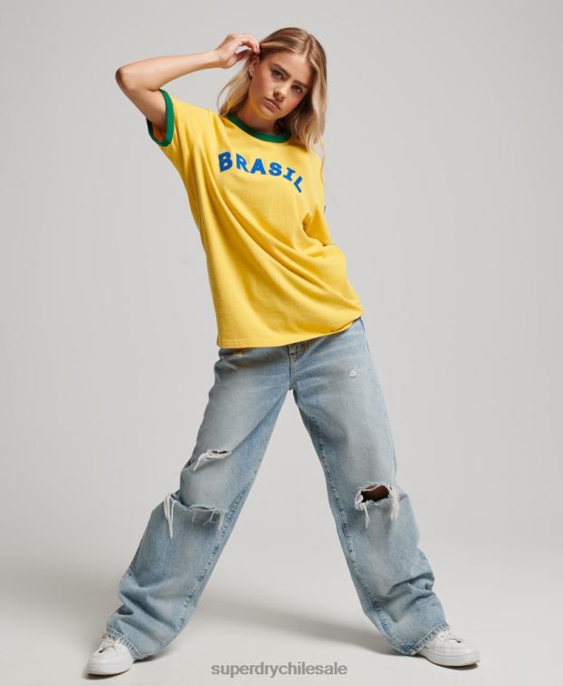 mujer Superdry amarillo Camiseta de la jornada de fútbol de Brasil Ringspun 2R68Z2828