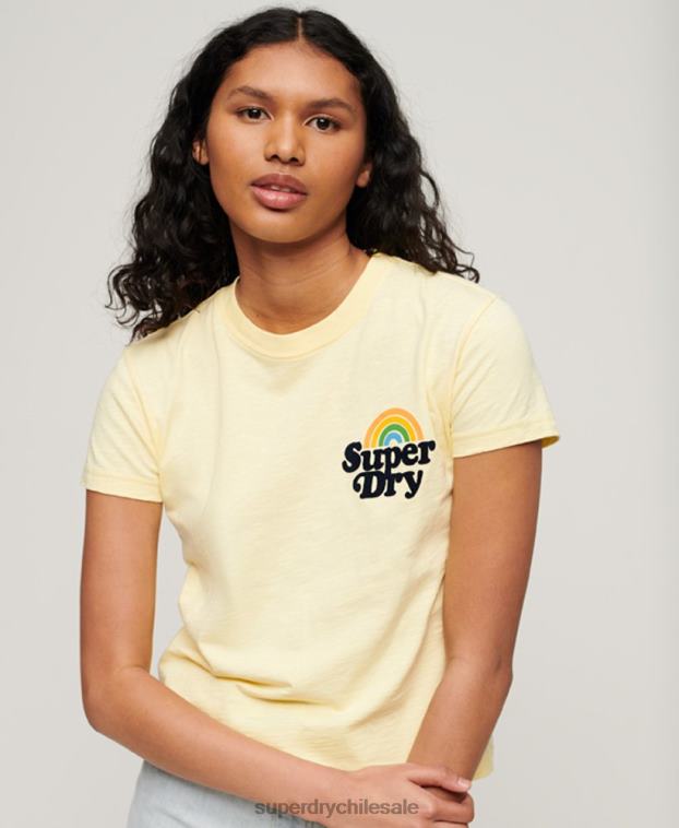 mujer Superdry amarillo camiseta arcoíris de los 90 2R68Z2637