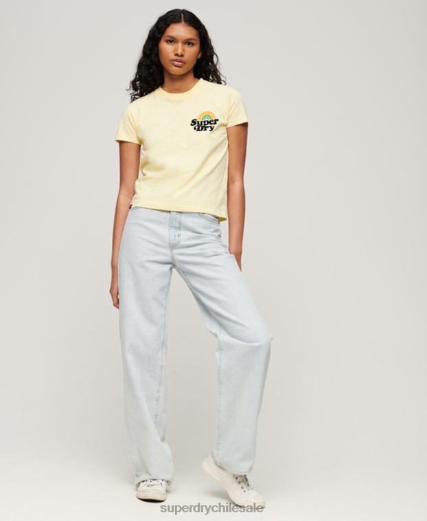 mujer Superdry amarillo camiseta arcoíris de los 90 2R68Z2637