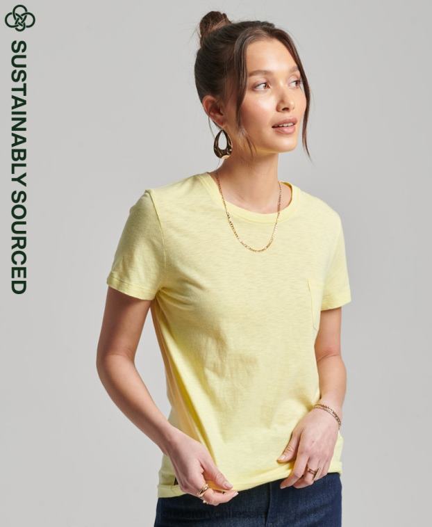 mujer Superdry amarillo camiseta con bolsillo studios de algodón orgánico 2R68Z6240