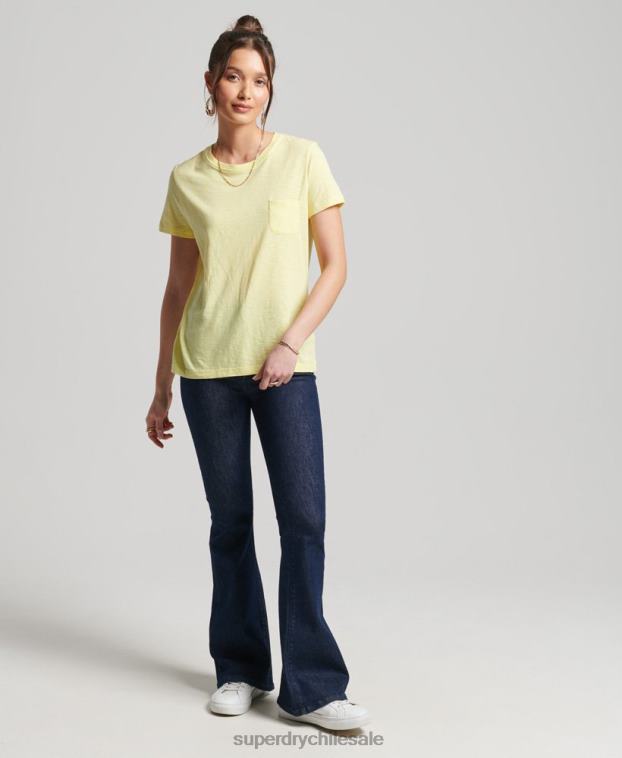 mujer Superdry amarillo camiseta con bolsillo studios de algodón orgánico 2R68Z6240