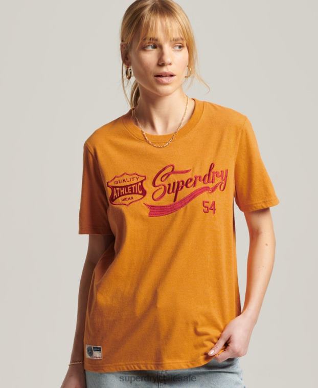 mujer Superdry amarillo camiseta universitaria estilo script vintage 2R68Z2731