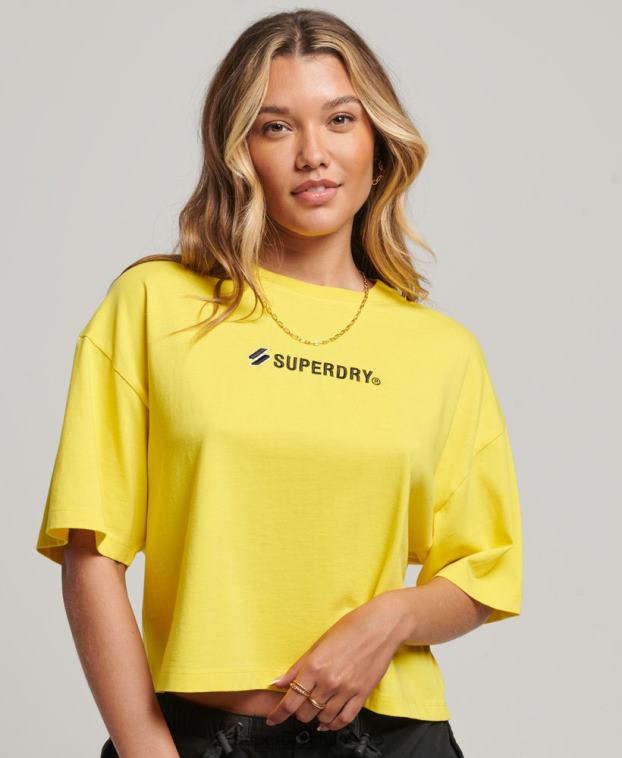 mujer Superdry amarillo playera boxy extragrande con logo deportivo 2R68Z2753