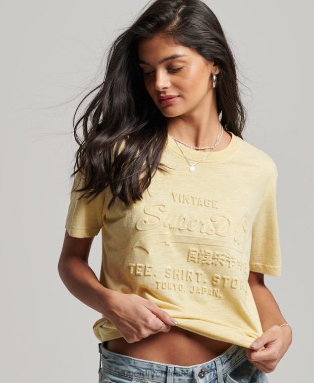 mujer Superdry amarillo playera con logo en relieve 2R68Z2279