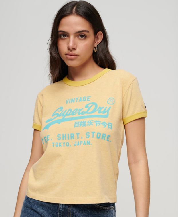 mujer Superdry amarillo playera con logo vintage neón 2R68Z2643