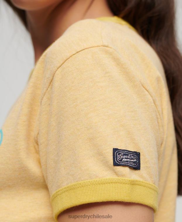 mujer Superdry amarillo playera con logo vintage neón 2R68Z2643