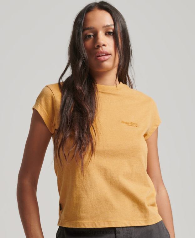 mujer Superdry amarillo playera con manga japonesa y logo vintage 2R68Z2750