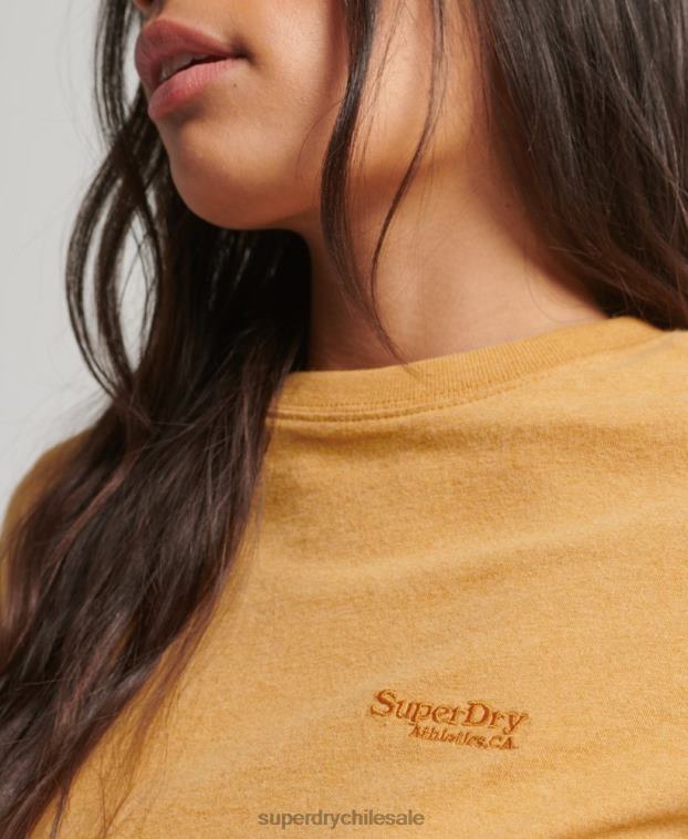 mujer Superdry amarillo playera con manga japonesa y logo vintage 2R68Z2750