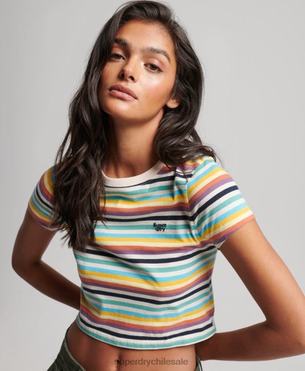 mujer Superdry amarillo playera corta con rayas vintage 2R68Z2738