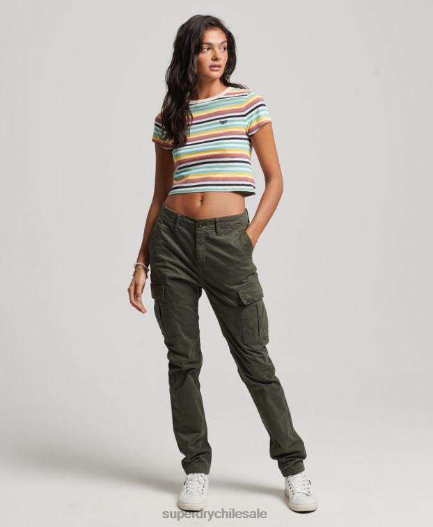mujer Superdry amarillo playera corta con rayas vintage 2R68Z2738