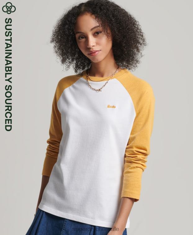 mujer Superdry amarillo top de manga larga de béisbol vintage de algodón orgánico 2R68Z6654