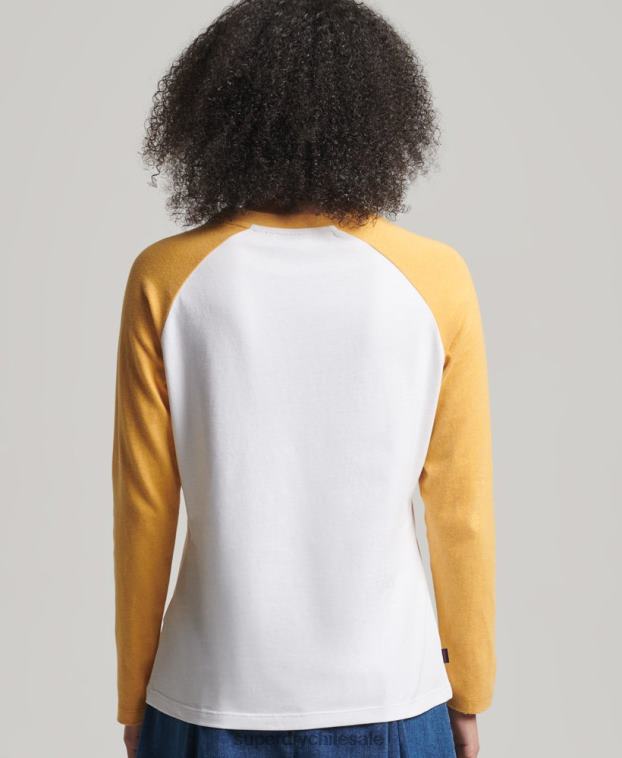 mujer Superdry amarillo top de manga larga de béisbol vintage de algodón orgánico 2R68Z6654