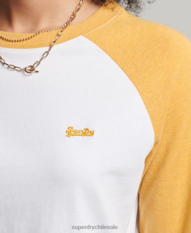 mujer Superdry amarillo top de manga larga de béisbol vintage de algodón orgánico 2R68Z6654