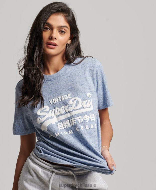mujer Superdry azul camiseta coll de algodón orgánico con logo vintage 2R68Z2619
