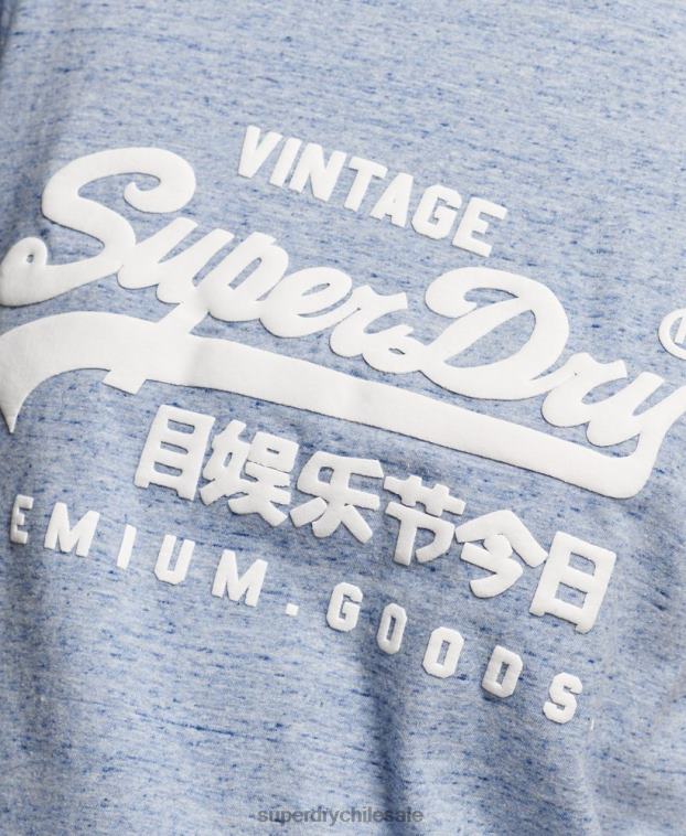 mujer Superdry azul camiseta coll de algodón orgánico con logo vintage 2R68Z2619