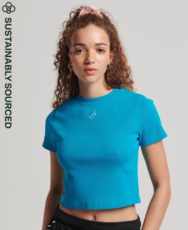 mujer Superdry azul camiseta corta ajustada esencial de algodón orgánico 2R68Z2765
