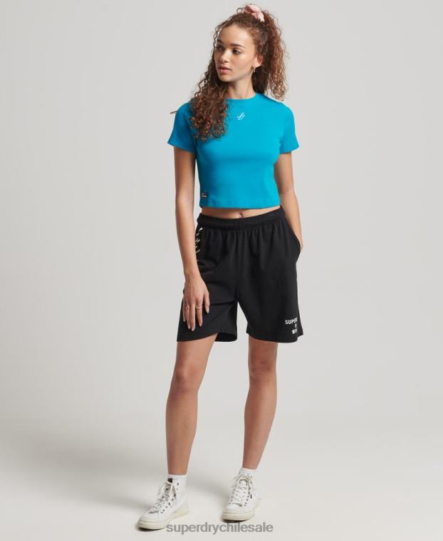 mujer Superdry azul camiseta corta ajustada esencial de algodón orgánico 2R68Z2765