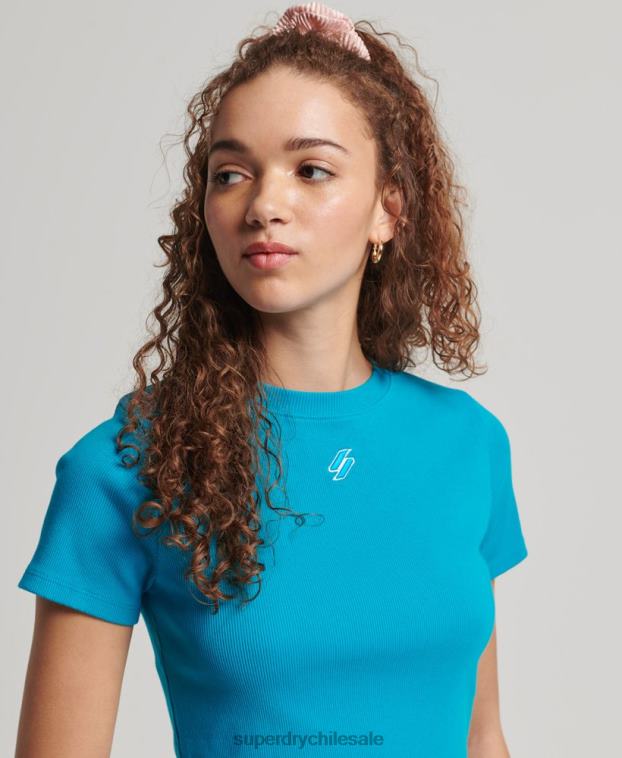 mujer Superdry azul camiseta corta ajustada esencial de algodón orgánico 2R68Z2765