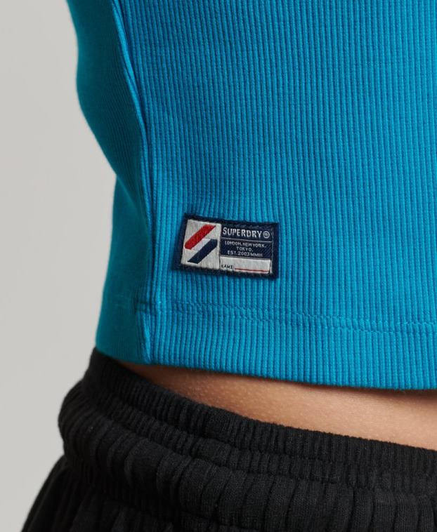 mujer Superdry azul camiseta corta ajustada esencial de algodón orgánico 2R68Z2765