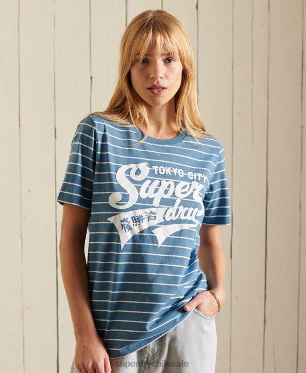 mujer Superdry azul camiseta estilo universitario a rayas 2R68Z2794