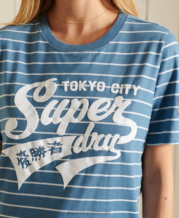 mujer Superdry azul camiseta estilo universitario a rayas 2R68Z2794