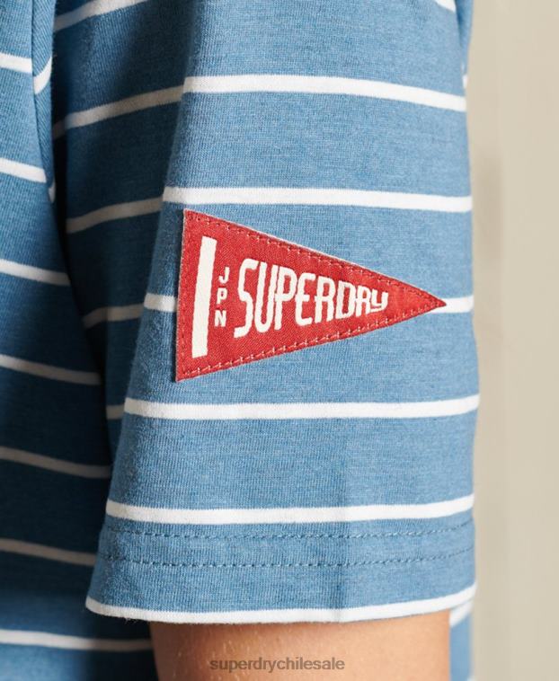 mujer Superdry azul camiseta estilo universitario a rayas 2R68Z2794
