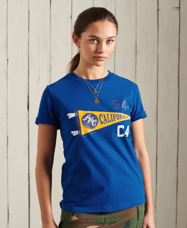 mujer Superdry azul camiseta gráfica de la asociación atlética de california 2R68Z2825