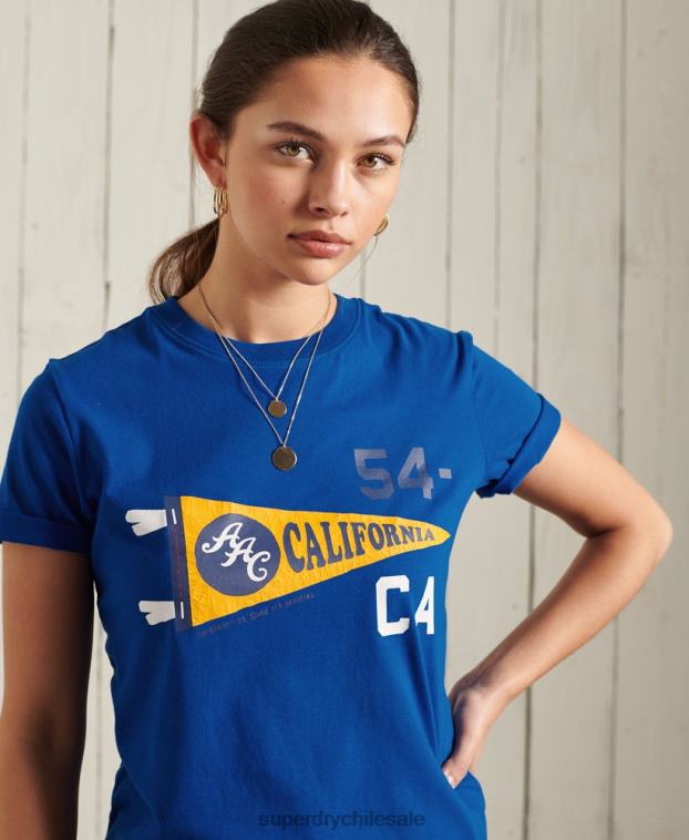 mujer Superdry azul camiseta gráfica de la asociación atlética de california 2R68Z2825