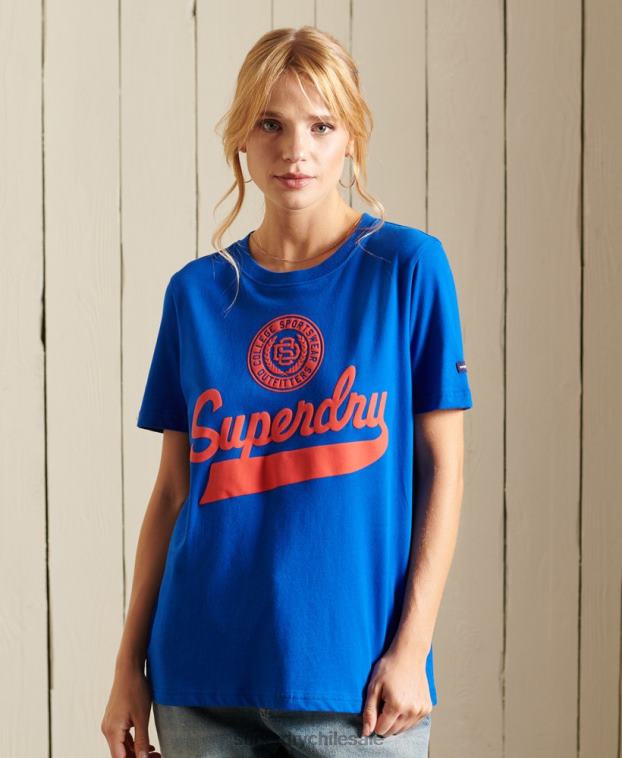 mujer Superdry azul camiseta universitaria estilo script 2R68Z2779