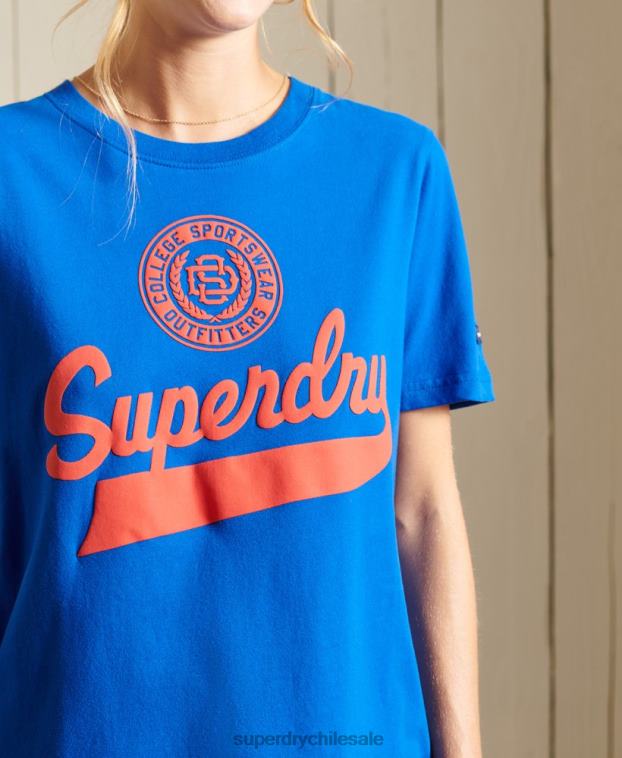 mujer Superdry azul camiseta universitaria estilo script 2R68Z2779
