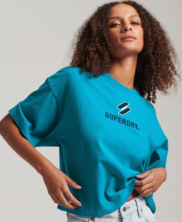 mujer Superdry azul playera boxy con código apilado 2R68Z2702