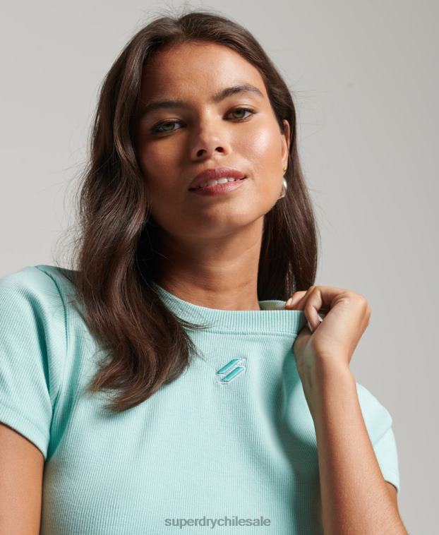 mujer Superdry azul playera corta ajustada de canalé esencial 2R68Z6236