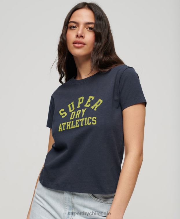 mujer Superdry azul playera deportiva esencial con gráfico de los años 90 2R68Z2030