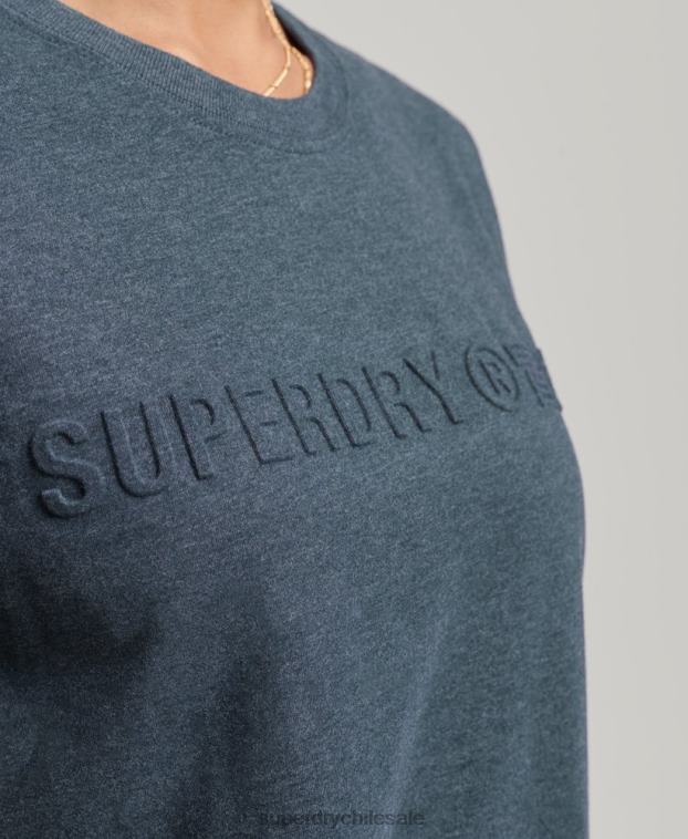 mujer Superdry azul playera jaspeada con logo corporativo vintage 2R68Z2841