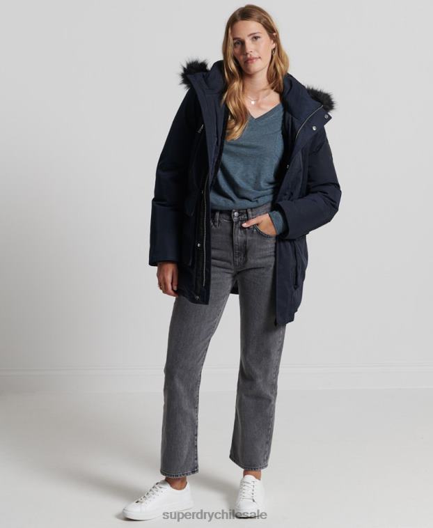 mujer Superdry azul top de manga larga con cuello de pico y bolsillo de algodón orgánico 2R68Z6645