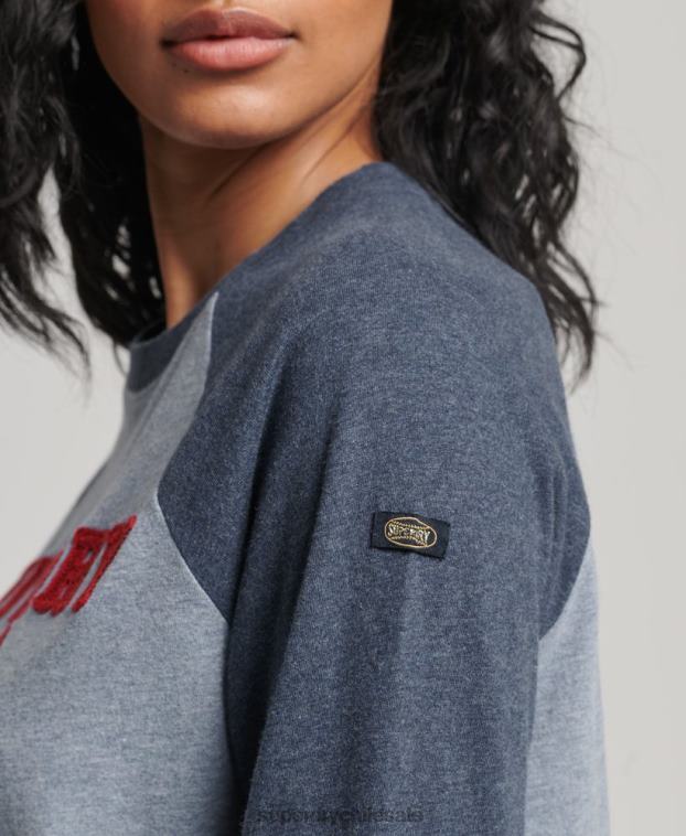 mujer Superdry azul top de manga larga raglán con logo vintage 2R68Z2266